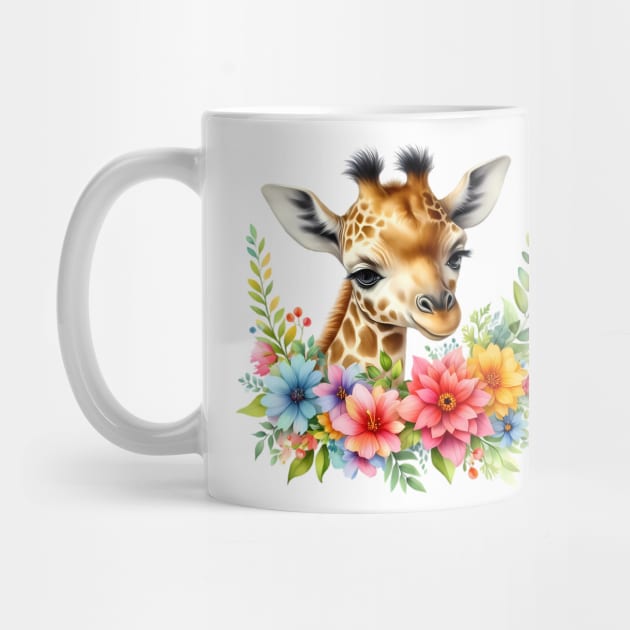 A baby giraffe decorated with beautiful colorful flowers. by CreativeSparkzz